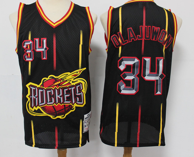Men's Houston Rockets #34 Hakeem Olajuwon Black Hardwood Classics Stitched Jersey Men's Houston Rockets #34 Hakeem Olajuwon Black Hardwood Classics Stitched Jersey